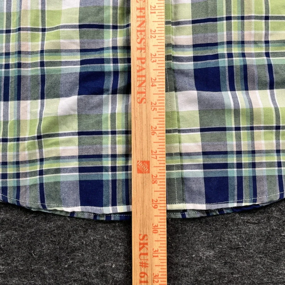 St. John's Bay Shirt Mens Large Green Blue Plaid Cotton Iron Free Button Down